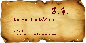 Barger Harkány névjegykártya